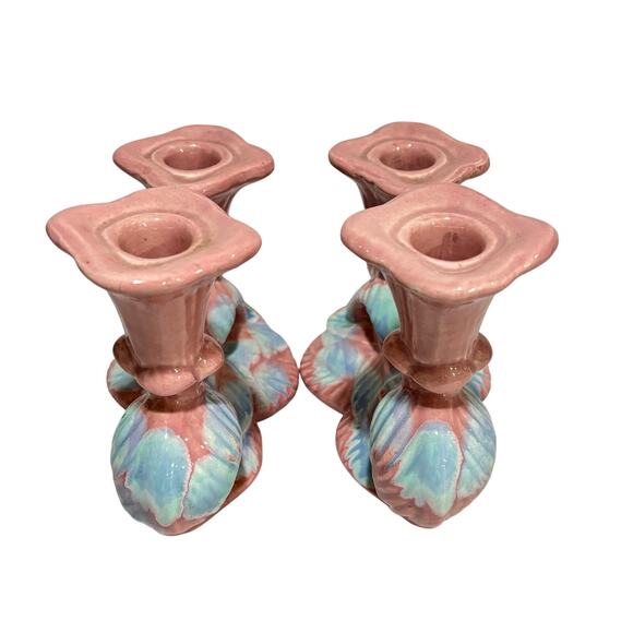 Vintage Mid Century Royal Haeger pottery candle holders Mauve Blue Agate PAIR - Picture 4 of 11